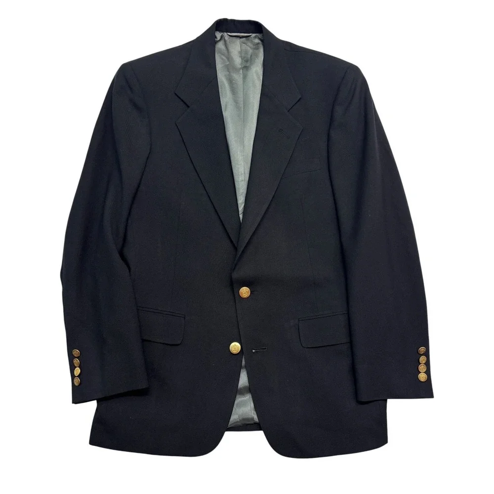 vtg Christian Dior 38R Black Gold Buttons Blazer Jacket Sport Coat Wool USA Made
